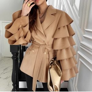 Korean Dongdaemun Design Multi-layer Lotus Leaf Sleeve Coat