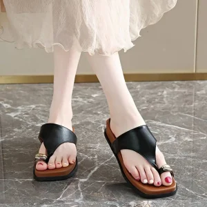 Classic Leather Flip Flops Wedge Walking Ring Toe Outdoor Beach Style Slippers