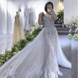 Long Sleeves Diamond Hand Made Sequin Evening Dresses for Women