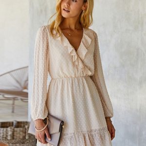 Long Sleeves Ruffles Polyester Short Mini Dresses
