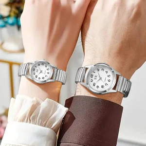 Luxury Alloy Elastic Strap Couple Quartz Watches 2PCS Set Without Box