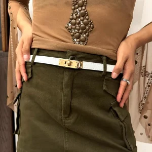 Luxury PU Leather Metal Buckle Designer Girdle Adjustable Thin Belts