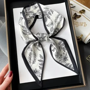 Luxury Silk Floral Print Foulard Hairband Soft Satin Neck Tie Scarf