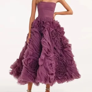 Luxury Strapless Tiered Birthday Party Prom Gowns Gala Special Events Tea-Length Dress