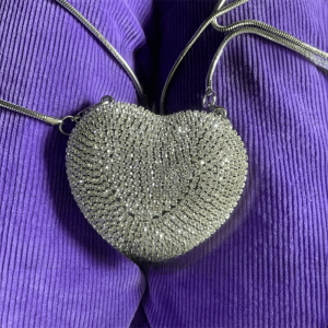 Mini Bling Crossbody Bags Rhinestone Luxury Diamond Chain Single Shoulder Bags Heart Shape 8.5×7.1cm