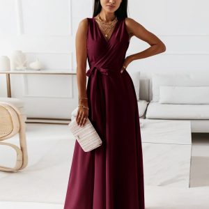 Party Dresses V-Neck Lace Up Sleeveless Layered Semi Formal Dress