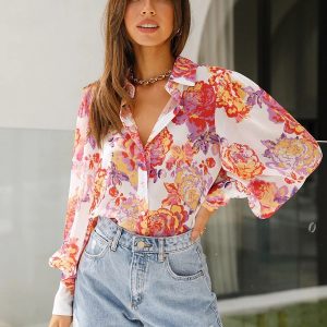 Polyester Collar Classic Printed Buttons Long Sleeves