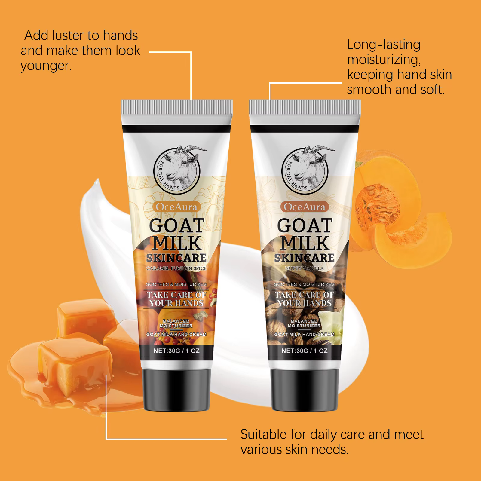 Walnut Vanilla Aroma Caramel and Pumpkin Spices Goat Milk Skincare Hand Cream