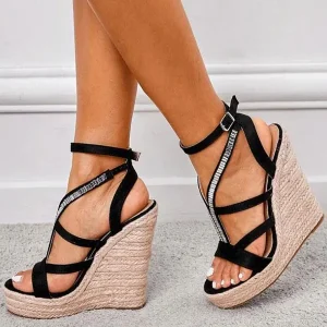 Rhinestone Strap Platform Wedge Sandals