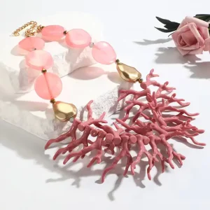 Bohemian Trendy Beaded Chain Big Beads Coralline Pendant Necklace