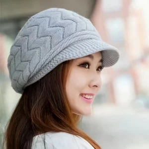 Stylish Slouchy Snow Beanie Double Soft Lining Knit Hats with Visor Brim