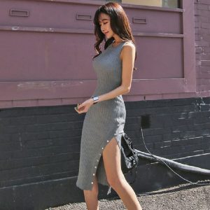 Elegant O Neck Tank Sleeveless Striped Evening Party Bodycon Dress