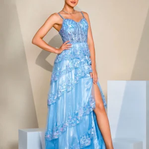 Elegant Beautiful Sequin Spaghetti Split Wedding Birthday Party Graduation Floor Length Dresses