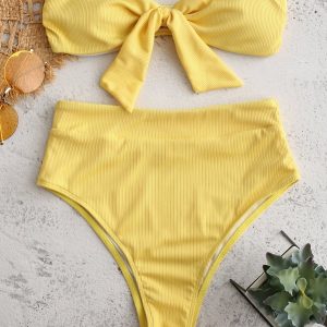 Tie Front High Waist Sexy Bikinis Swimsuits Backless Swimwear