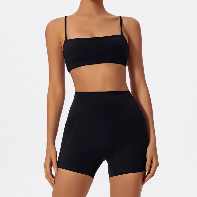 Trendy Quick Drying Yoga Gym Bra And Hight Waisted Short 2 Piece Set