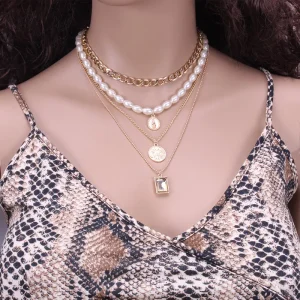 Trendy Zinc Alloy Near Round Pearl Chain Necklace Jewelry