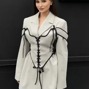 Turndown Collar Two-Tone Lace Up Long Sleeves Chic Mini Blazer Dresses