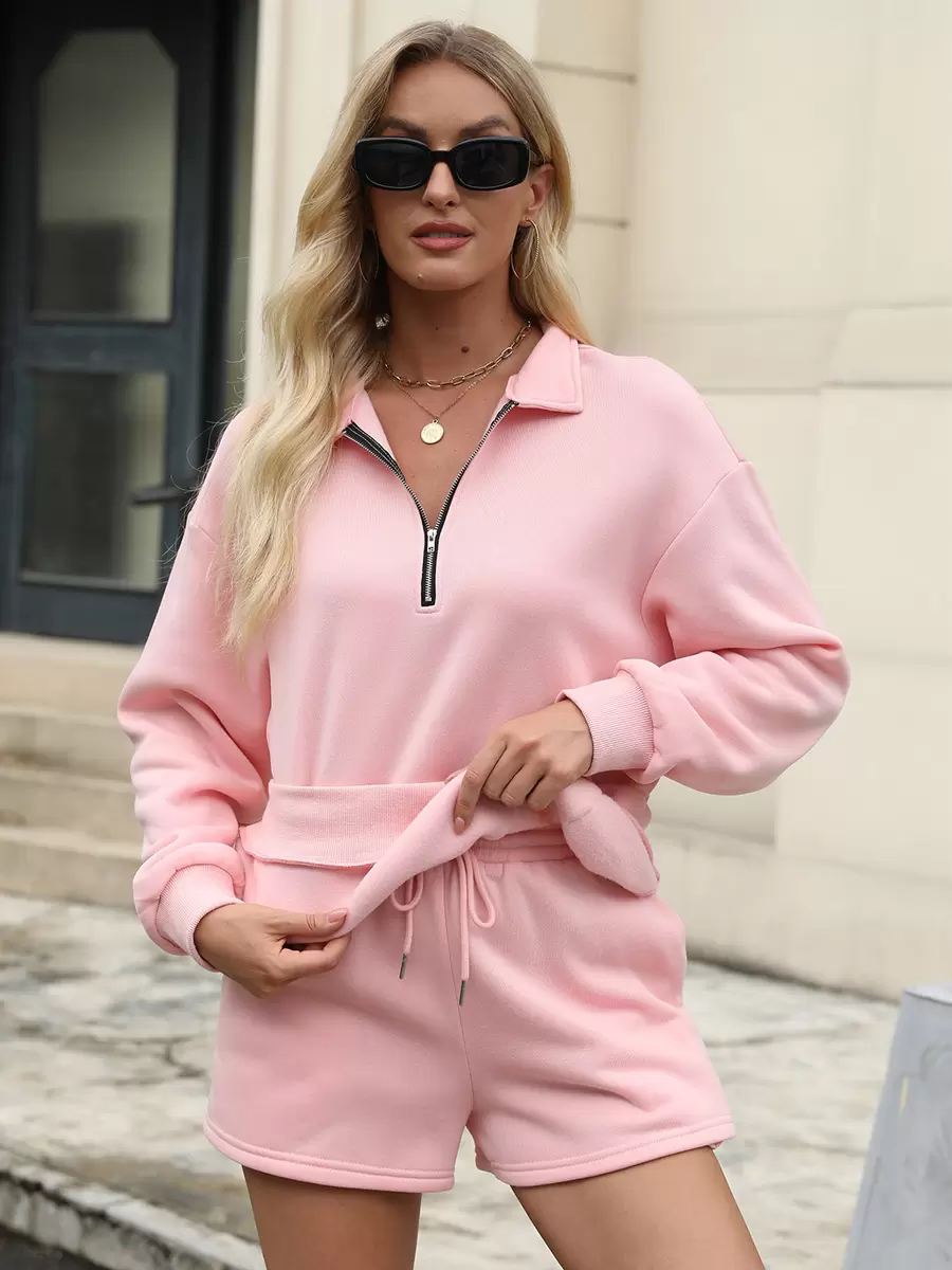 Turndown Neck Zipper Casual Street Wear Raised Elegant And Vintage Pant Set - Image 9