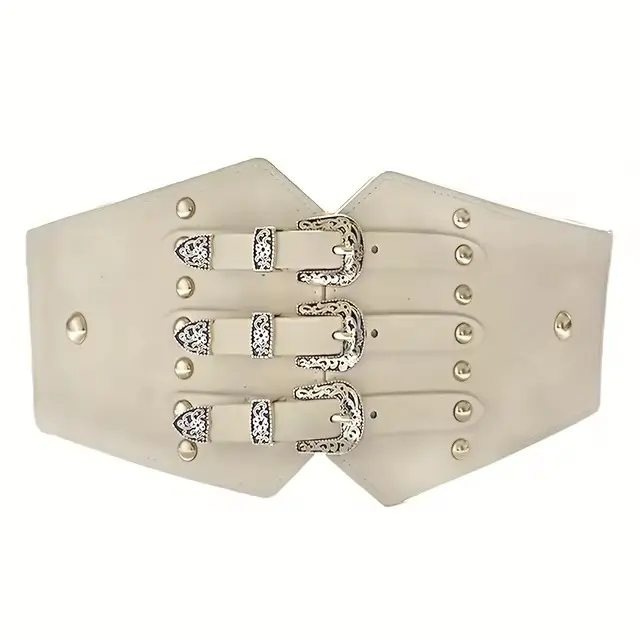 Vintage Pin Buckle Wide Girdle Monochrome Elastic Adjustable Corset Belt - Image 4