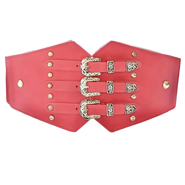 Vintage Pin Buckle Wide Girdle Monochrome Elastic Adjustable Corset Belt - Image 5