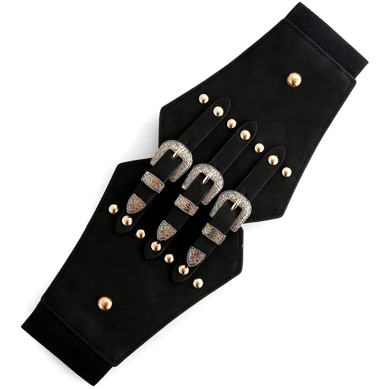 Vintage Pin Buckle Wide Girdle Monochrome Elastic Adjustable Corset Belt - Image 2