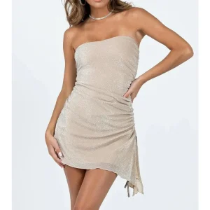 Women’s Off Shoulder Mini Dress, Sexy Side Slit, Glitter Evening Gown, Bodycon