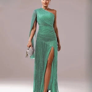 Elegant One Shoulder synthetic fiber Asymmetrical Slit Dress